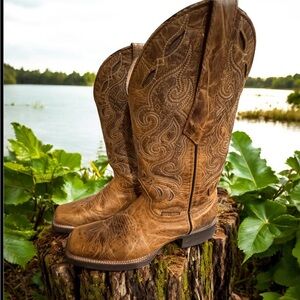 Soto Tan Leather Cowboy Boots 10.5